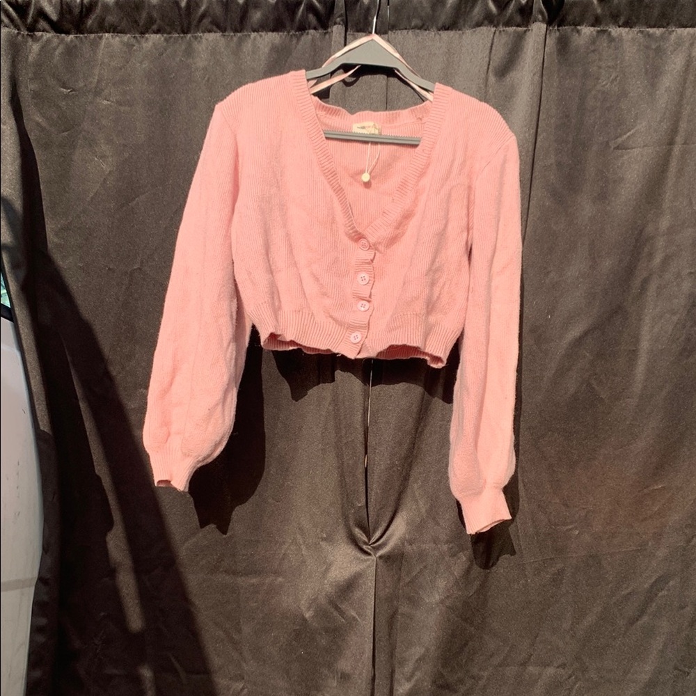 Pink Cropped Cardigan Sweater
